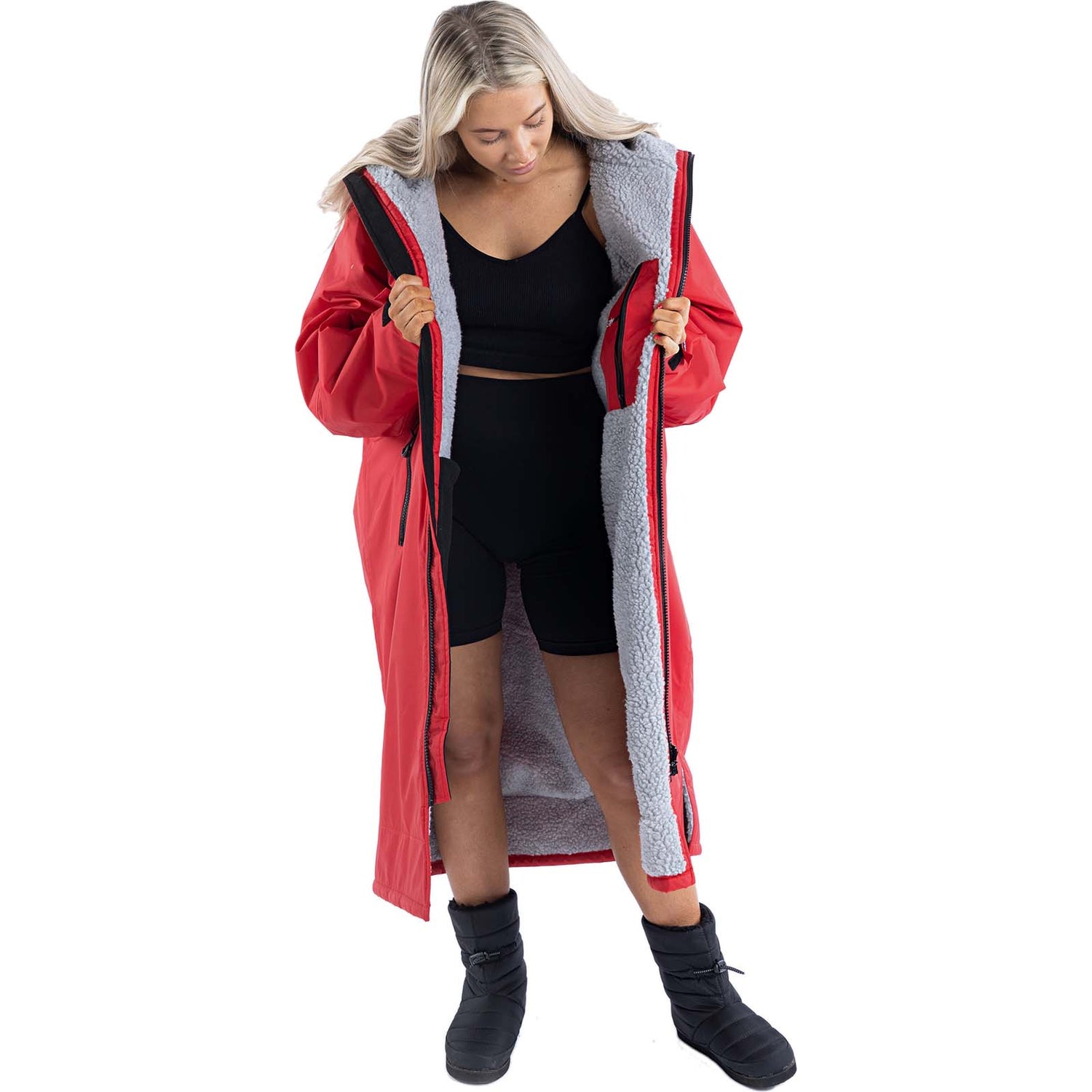 Dryrobe Advance Long Sleeve Changing Robe - Red/Grey
