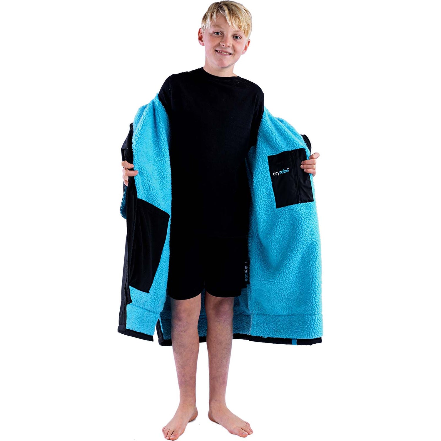 Dryrobe Advance Kids Short Sleeve Changing Robe - Black/Blue
