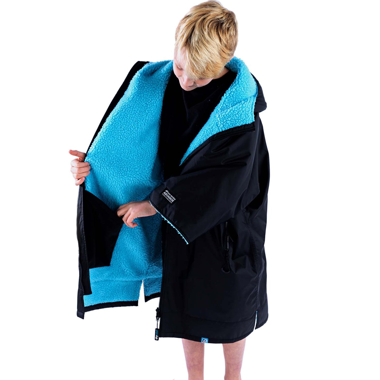 Dryrobe Advance Kids Short Sleeve Changing Robe - Black/Blue