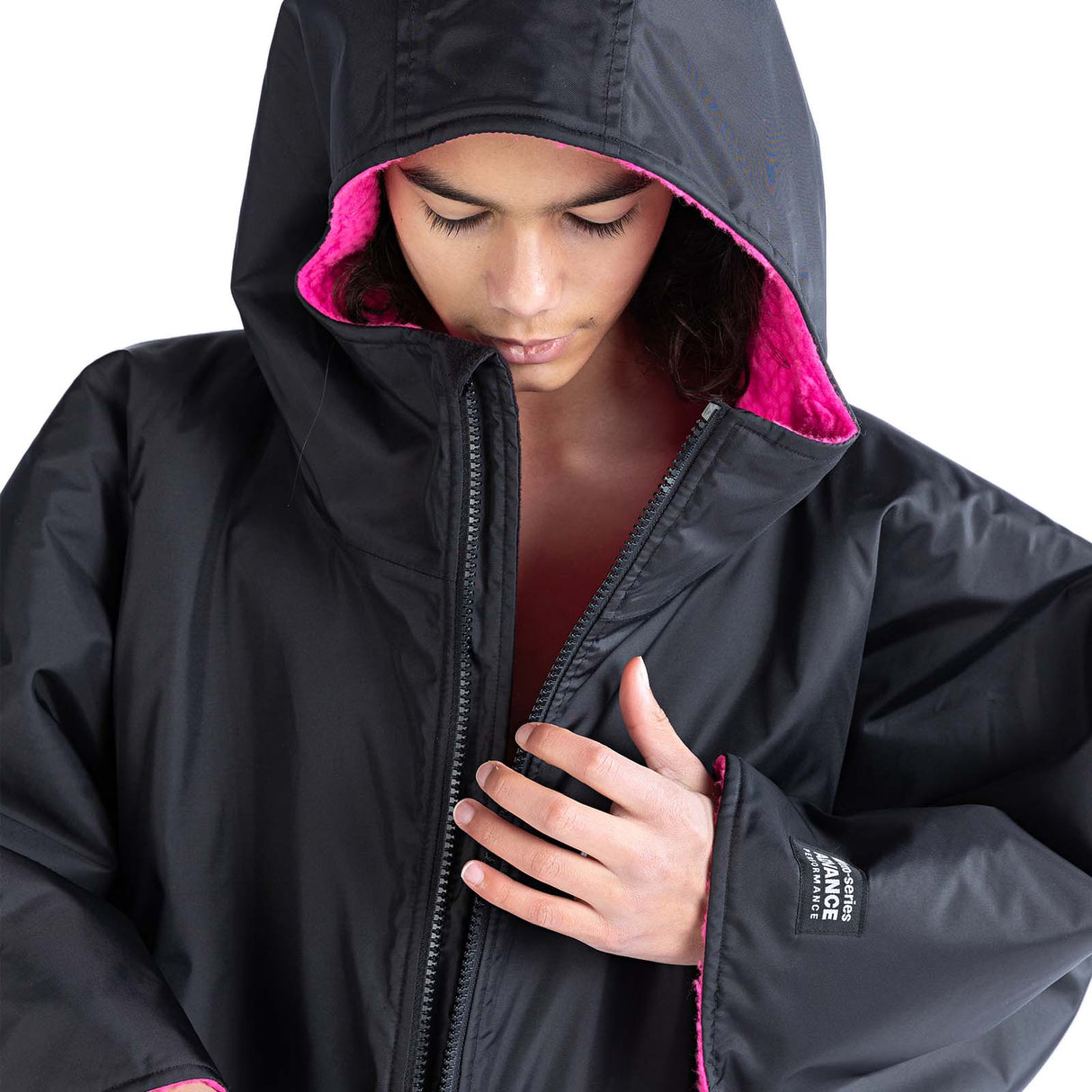 Dryrobe Advance Kids Short Sleeve Changing Robe - Black/Pink