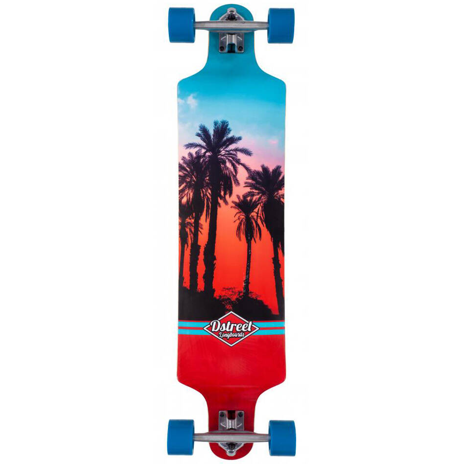 D-Street Hawaiian Drop Down Complete Longboard - Red/Blue 38''