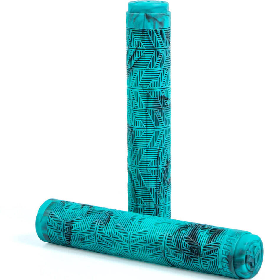 Federal Command Flangeless BMX Grips - Black/Teal Marble