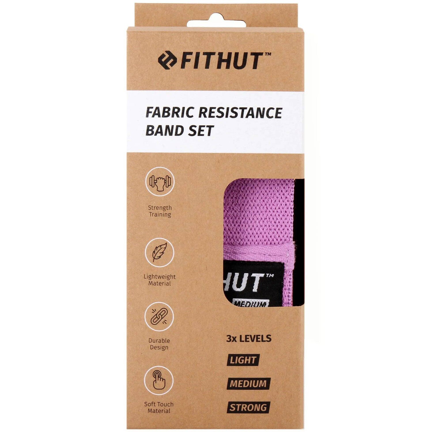 FitHut Mini Fabric Resistant Band Set with Carry Bag - Pink/Black