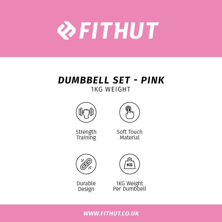 FitHut Twin Pack 1kg Dumbbell - Pink