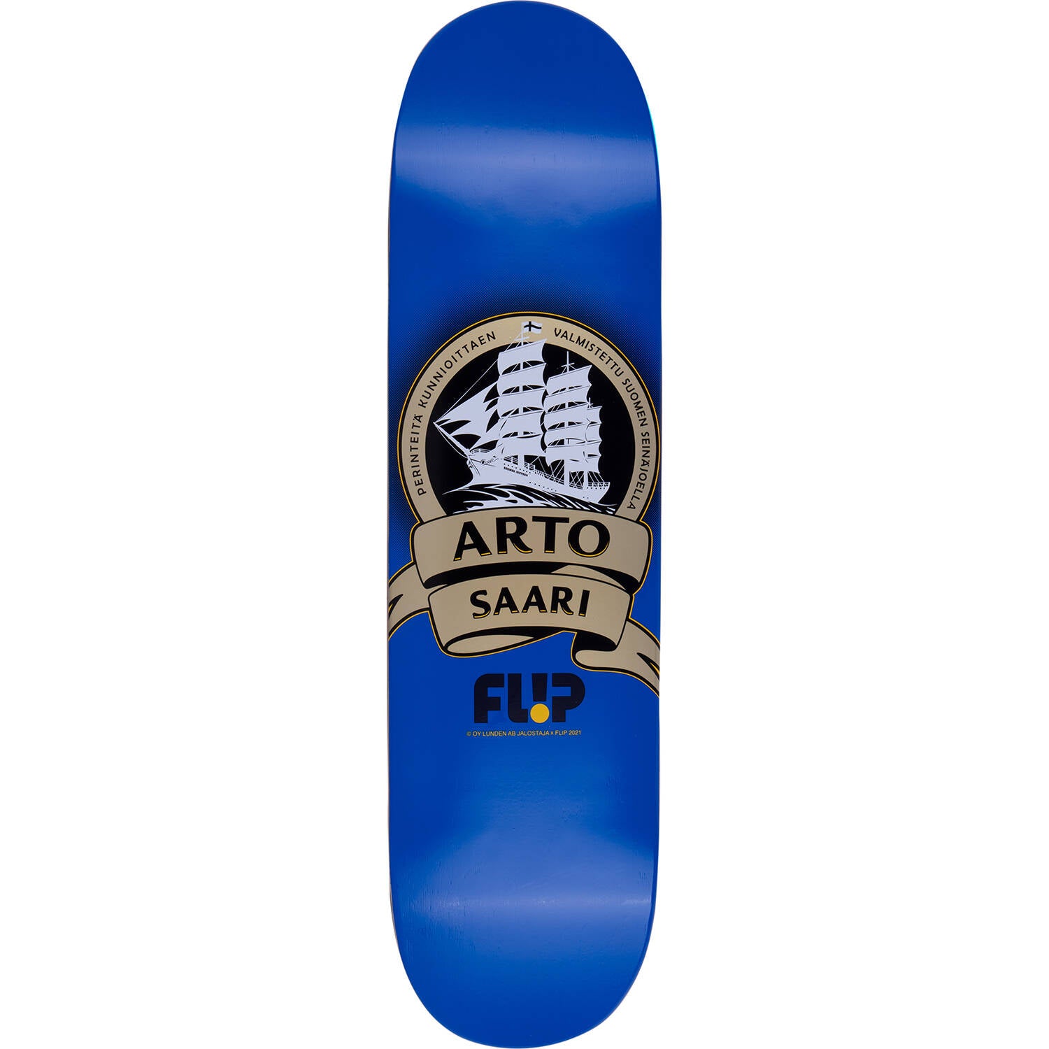 Flip Saari Mustard Ship Skateboard Deck - Blue 8"