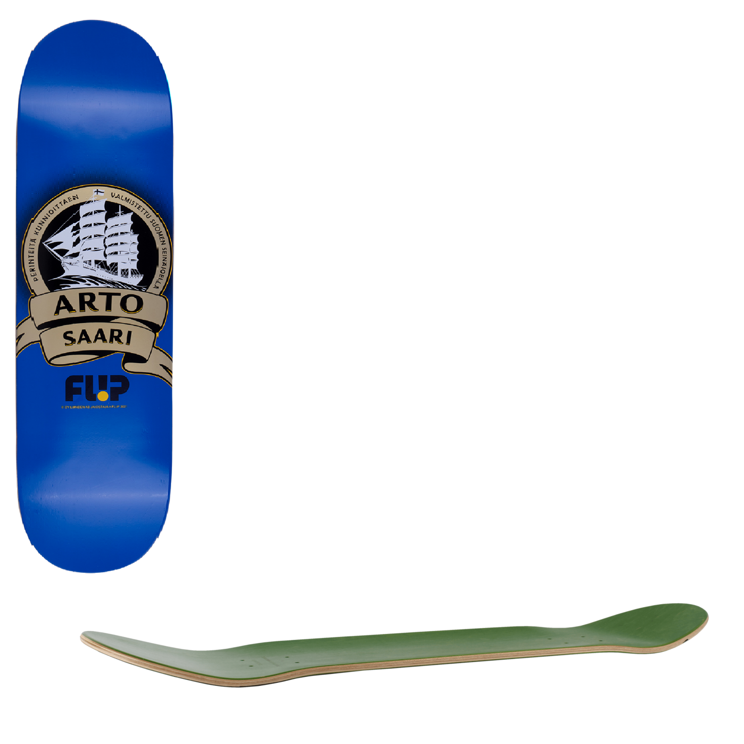 Flip Saari Mustard Ship Skateboard Deck - Blue 8"