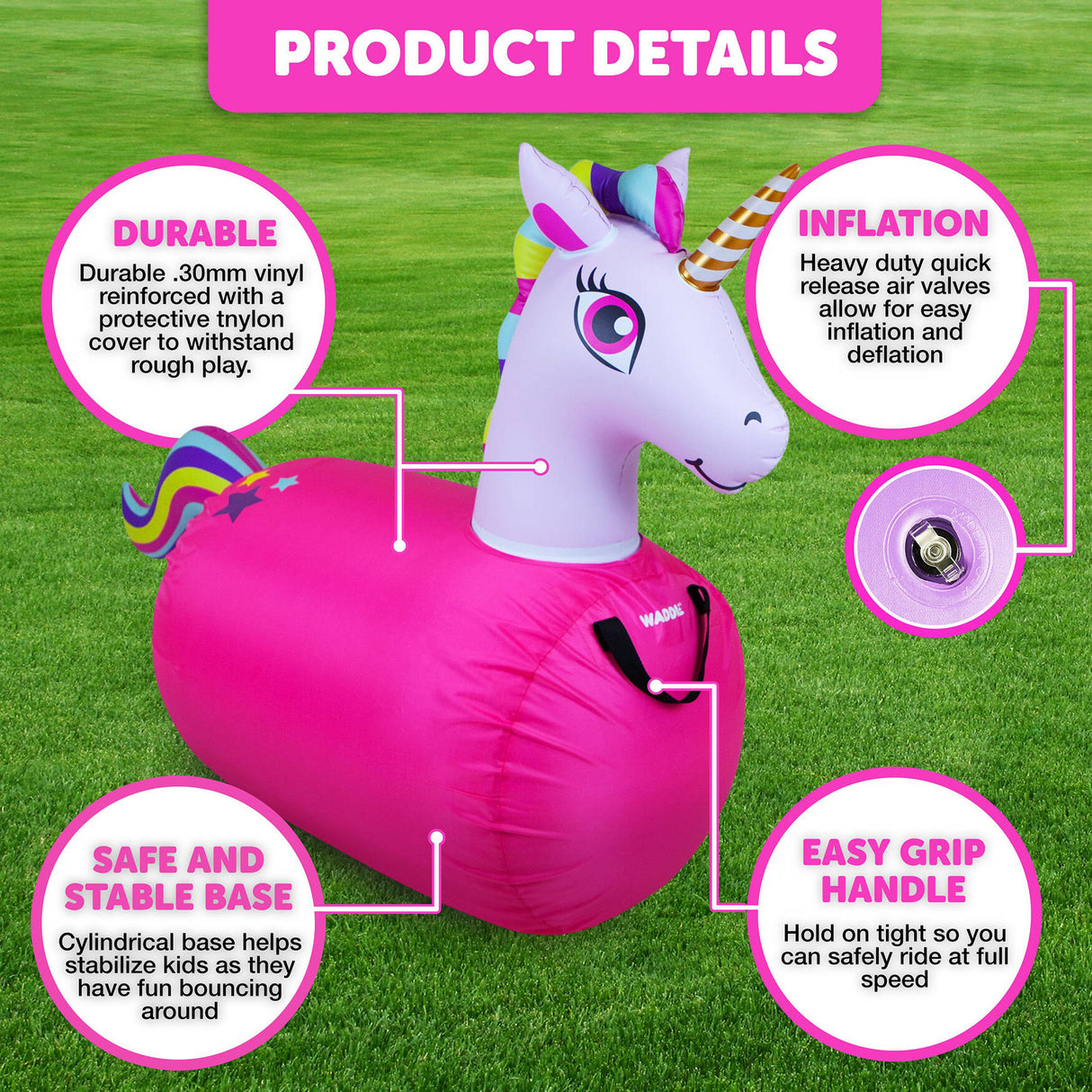 Flybar Large Ride On Bouncer - Unicorn