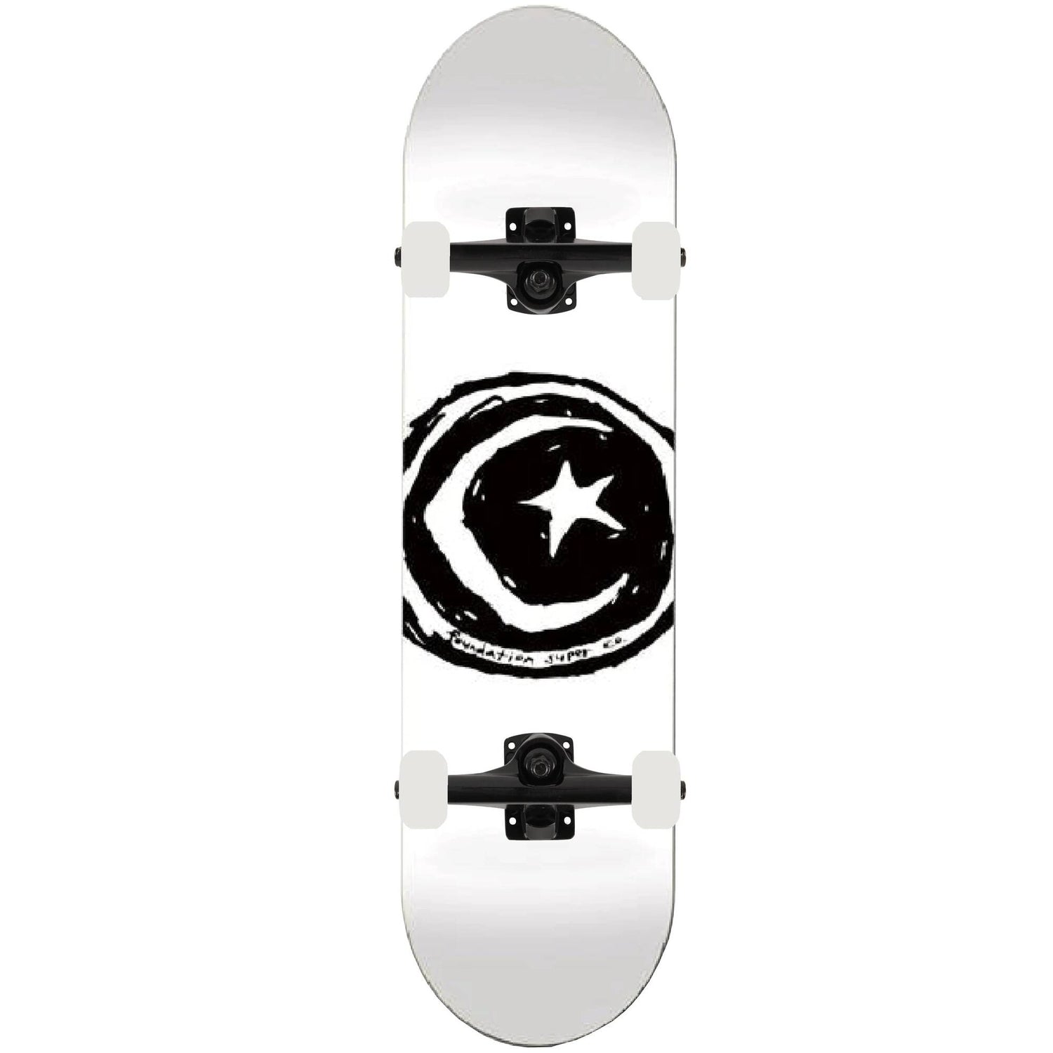Foundation Star &amp; Moon Scribble Custom Skateboard - White 8.25''