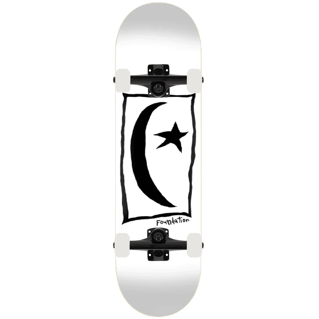 Foundation Star &amp; Moon Square Custom Skateboard - White 8.5''