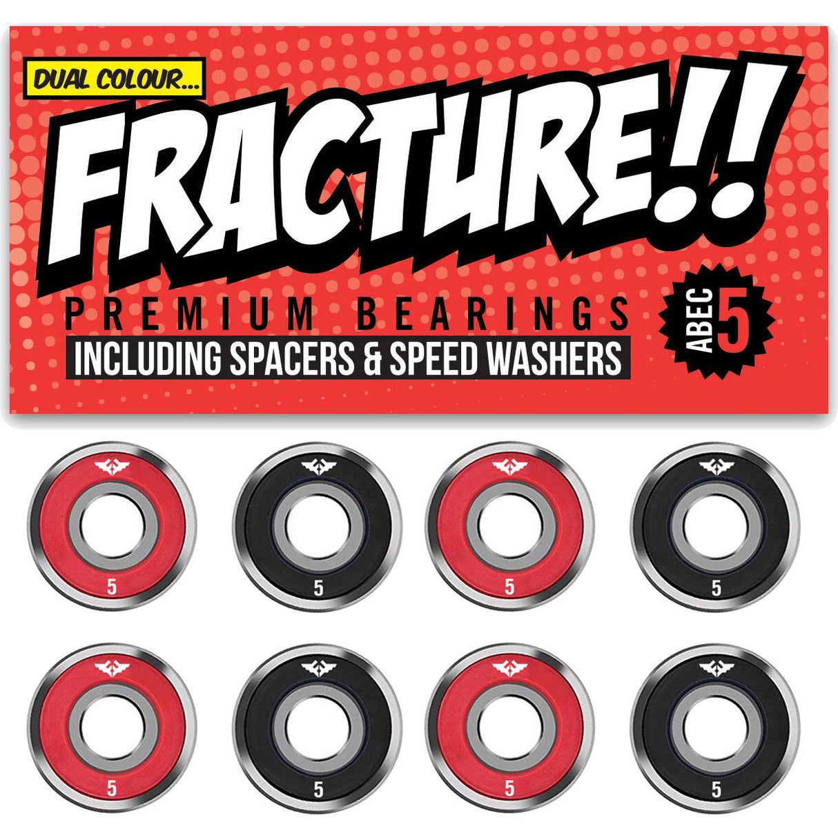 Fracture Premium Bearings ABEC 5 - Red/Black (Pack of 8)