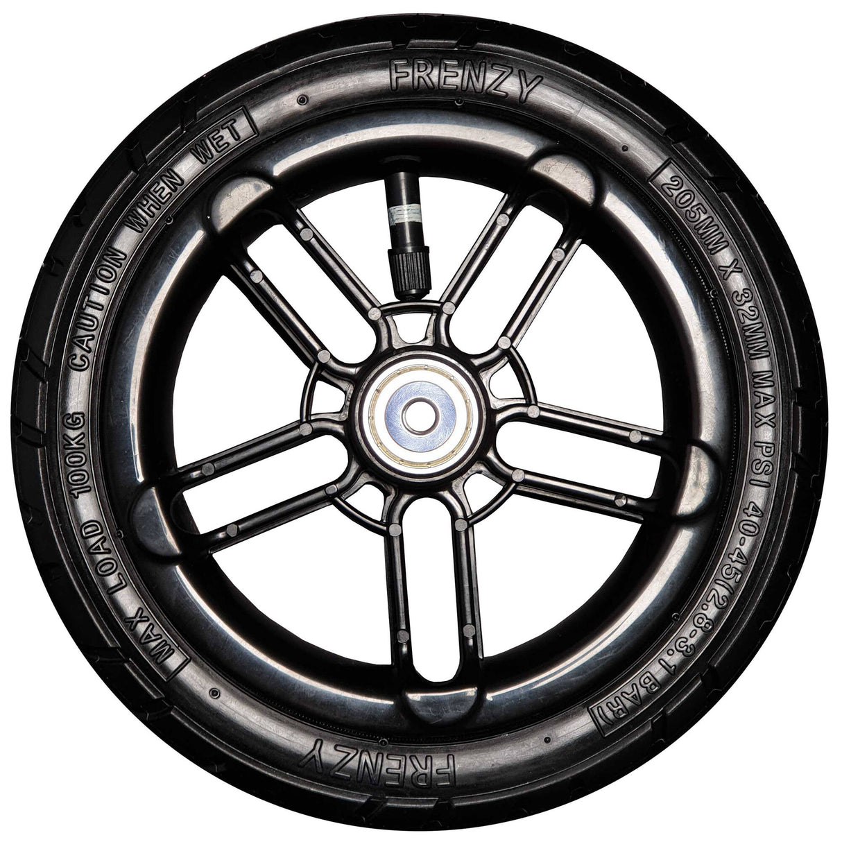 Frenzy 205mm Pneumatic Scooter Wheel w/Bearings - Black