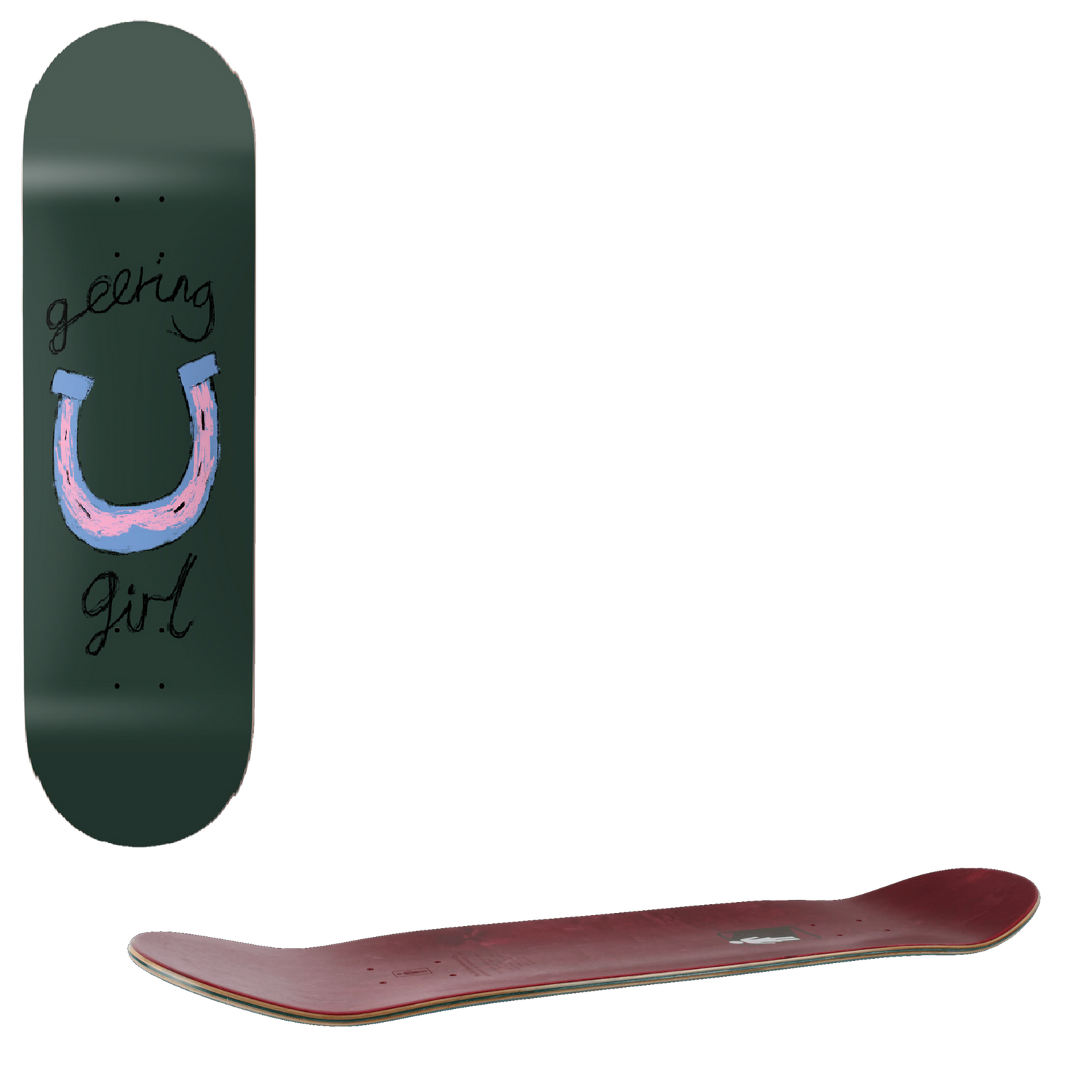 Girl Geering Horseshoe Skateboard Deck - 8"