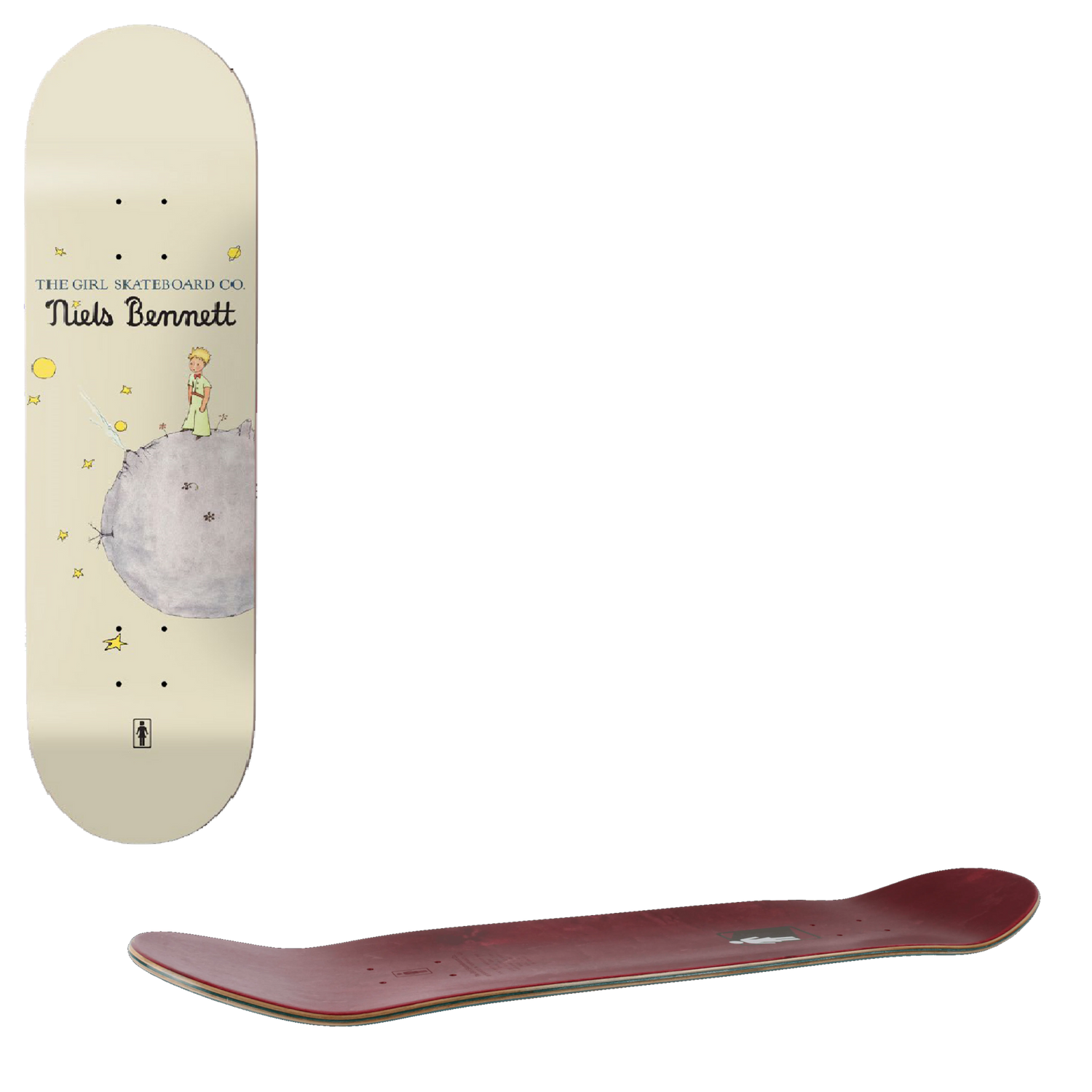 Girl Bennett Le Petit Prince Skateboard Deck - Moon 8.125"