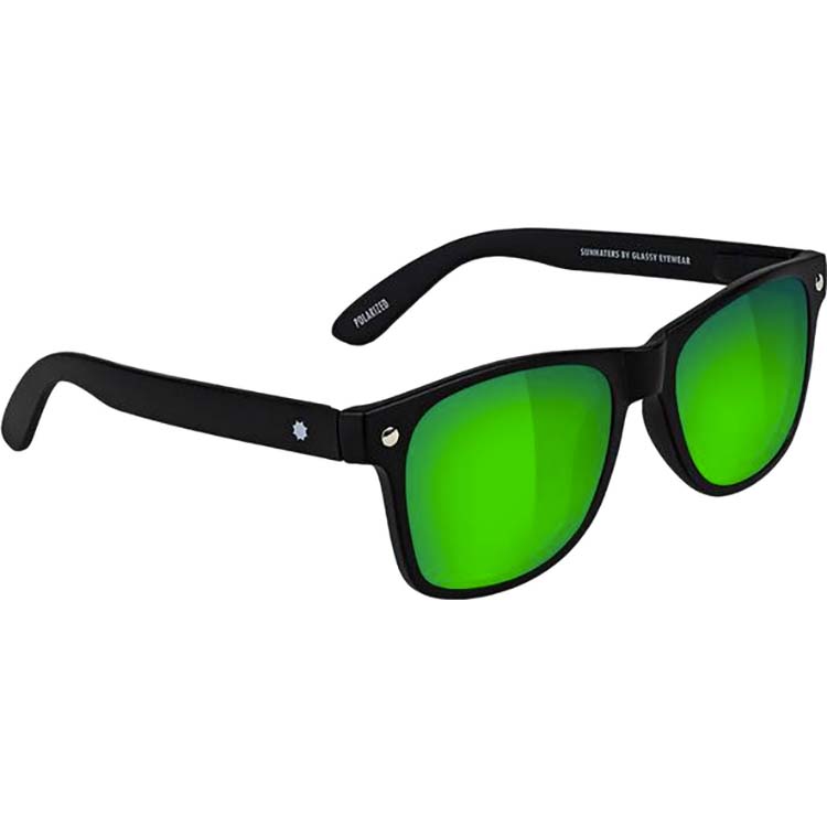 Glassy Leonard Polarised Sunglasses - Matte Black/Green Mirror