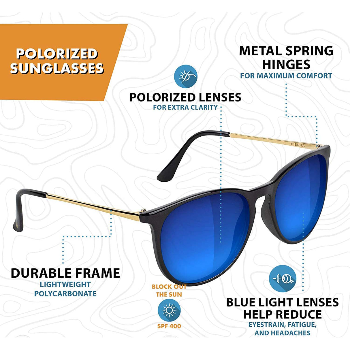 Glassy Sierra Sunglasses - Black/Gold/Blue Mirror
