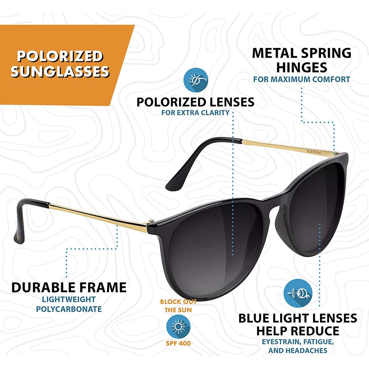 Glassy Sierra Sunglasses - Black/Gold/Gradiant Smoke