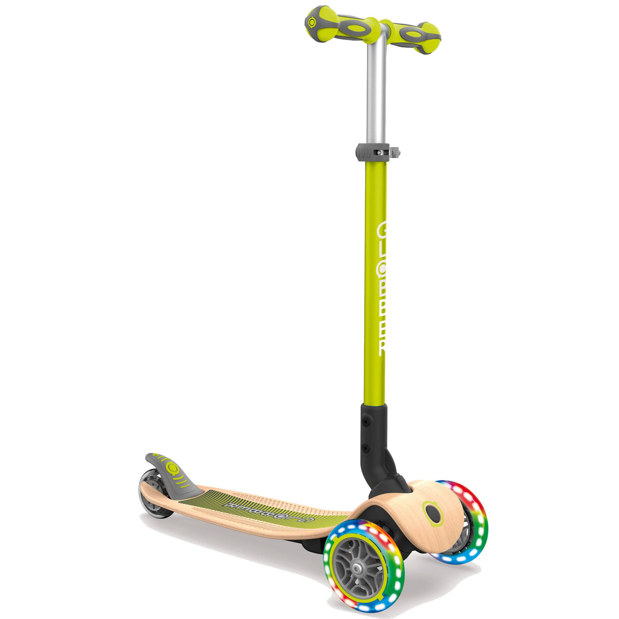 Globber Primo Foldable Wood Lights Scooter - Lime Green