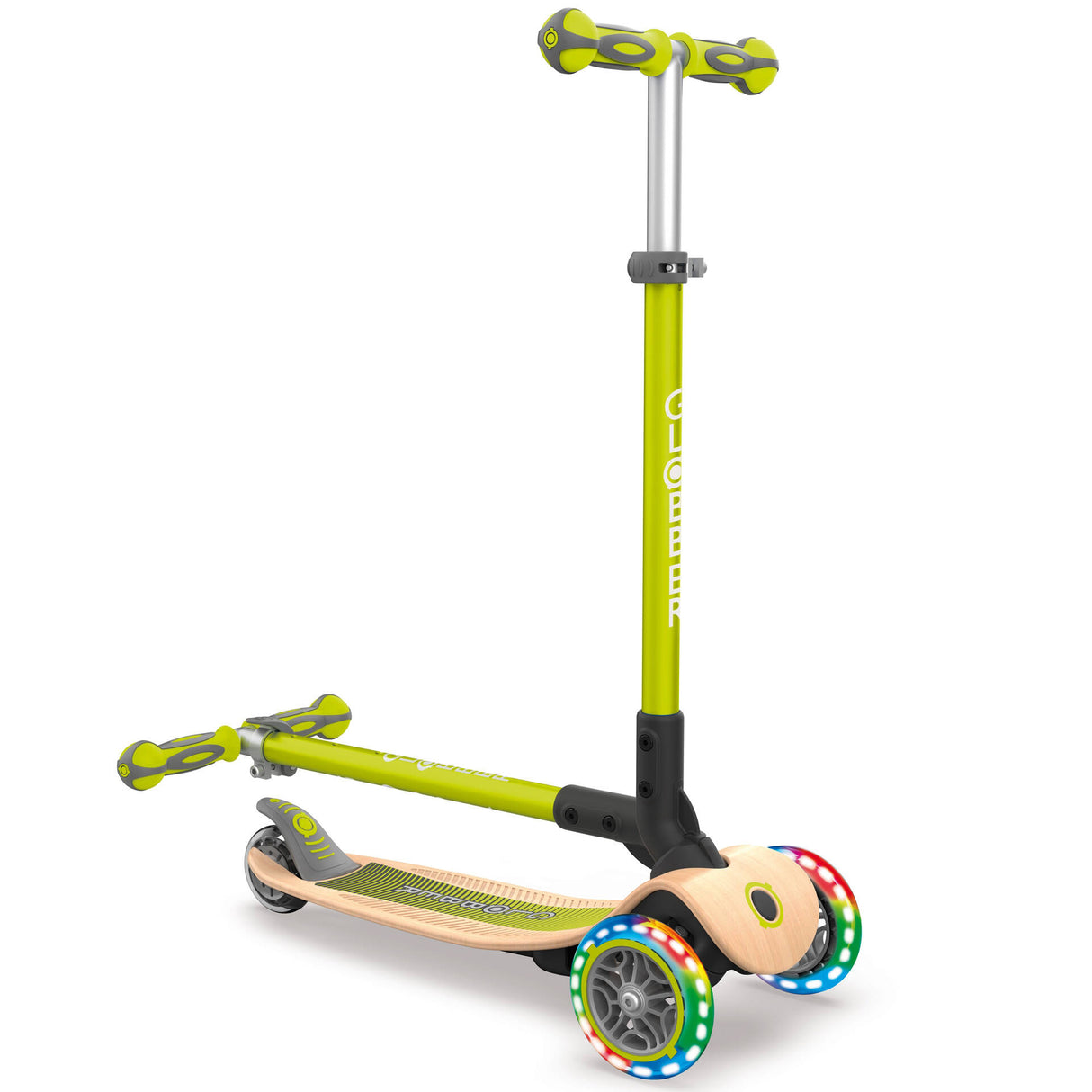 Globber Primo Foldable Wood Lights Scooter - Lime Green