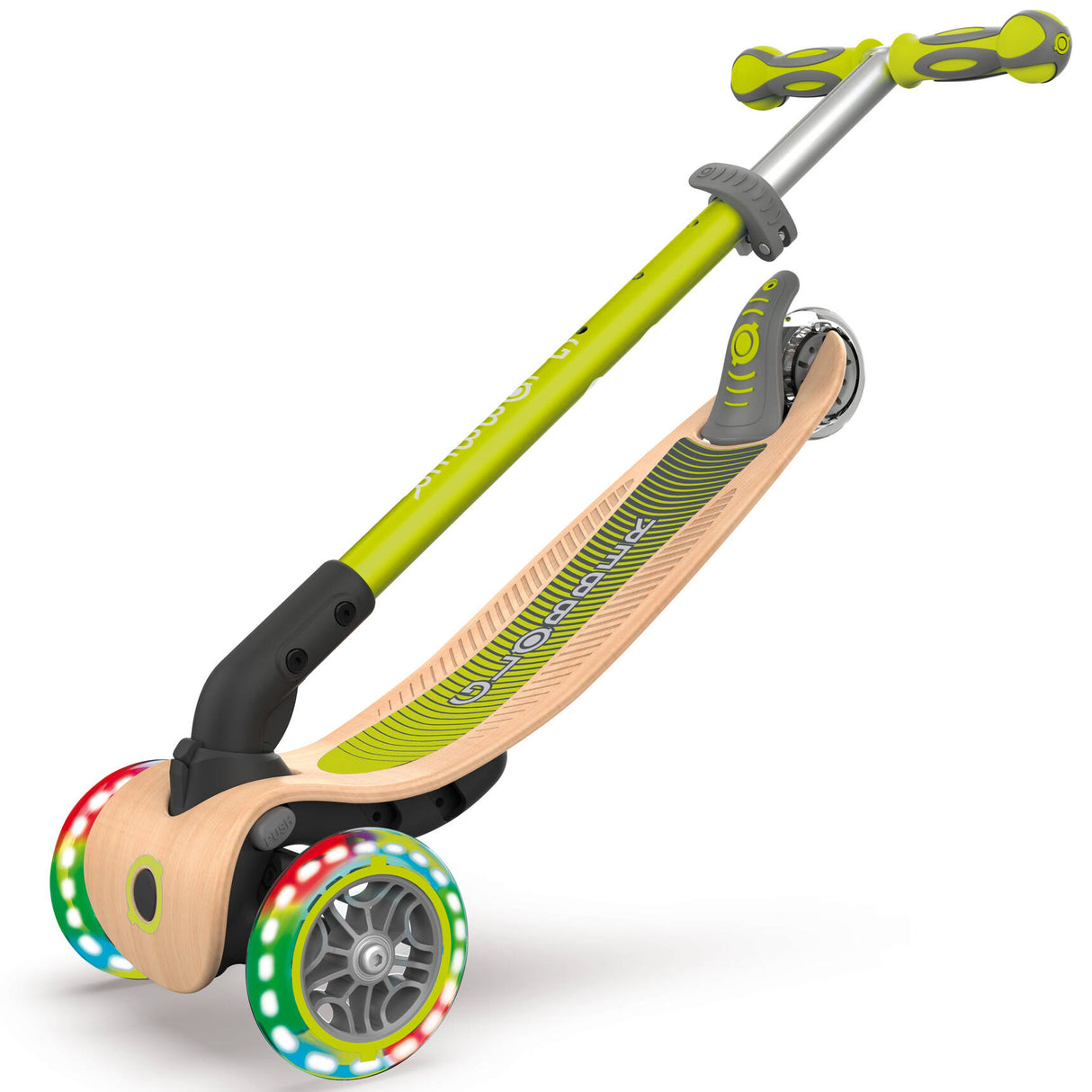 Globber Primo Foldable Wood Lights Scooter - Lime Green