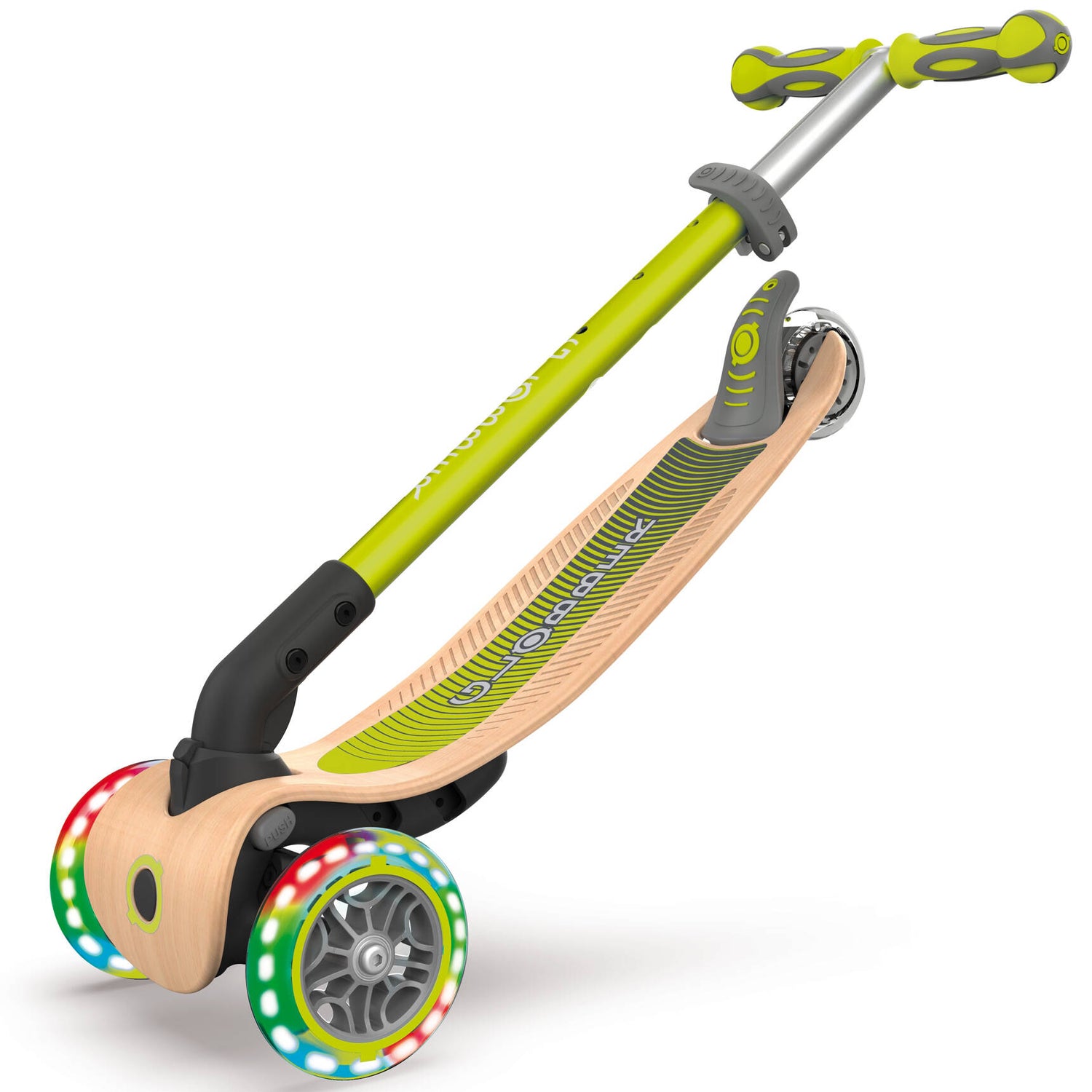 Globber Primo Foldable Wood Lights Scooter - Lime Green