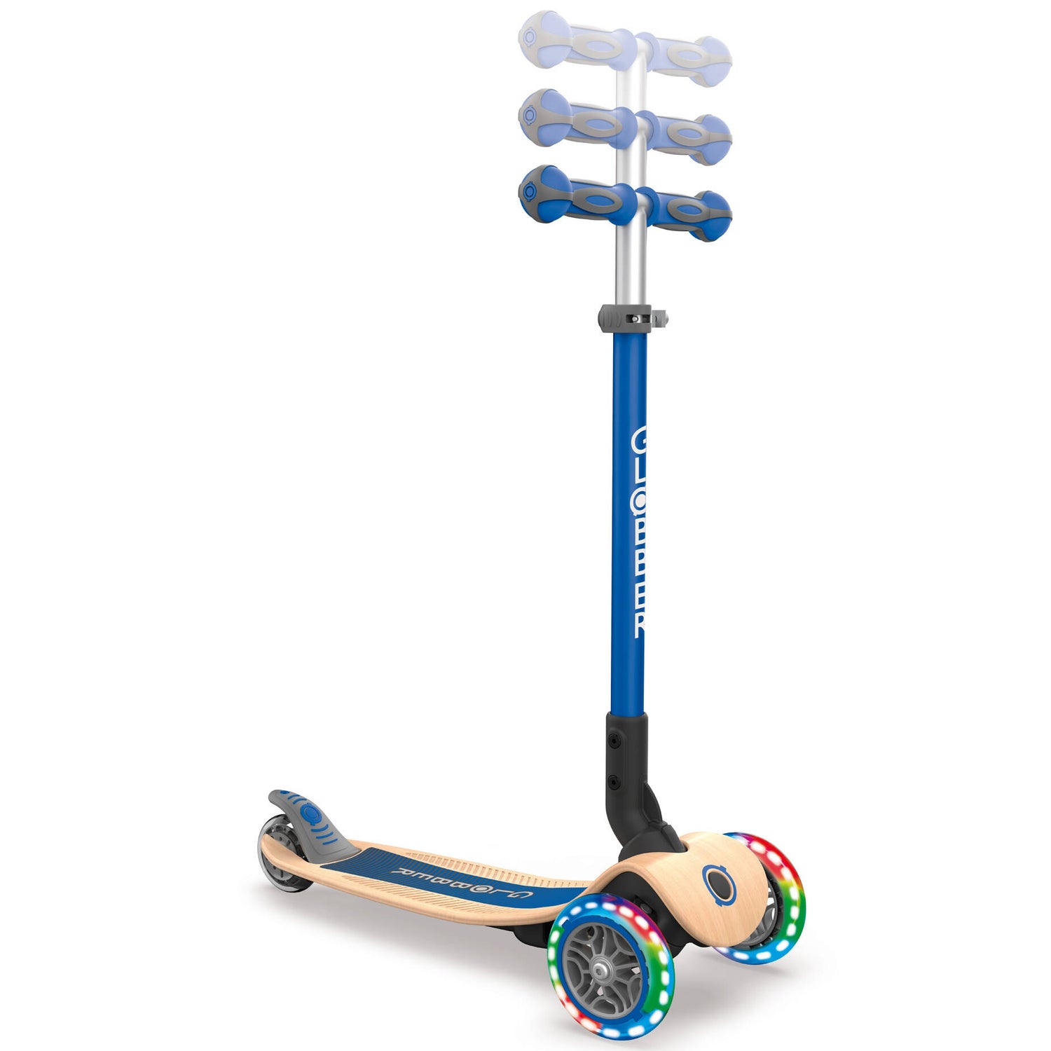 Globber Primo Foldable Wood Lights Scooter - Navy Blue