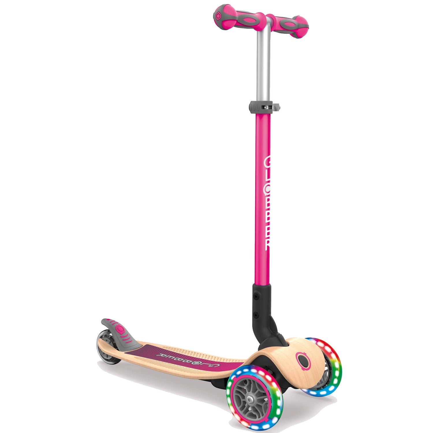 Globber Primo Foldable Wood Lights Scooter - Deep Pink