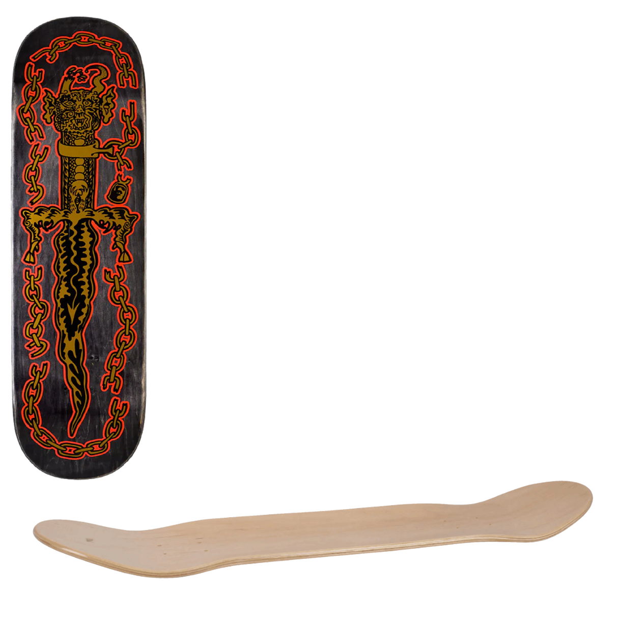 Heathen Sacrificial Dagger On Squarehead Skateboard Deck 8.25"