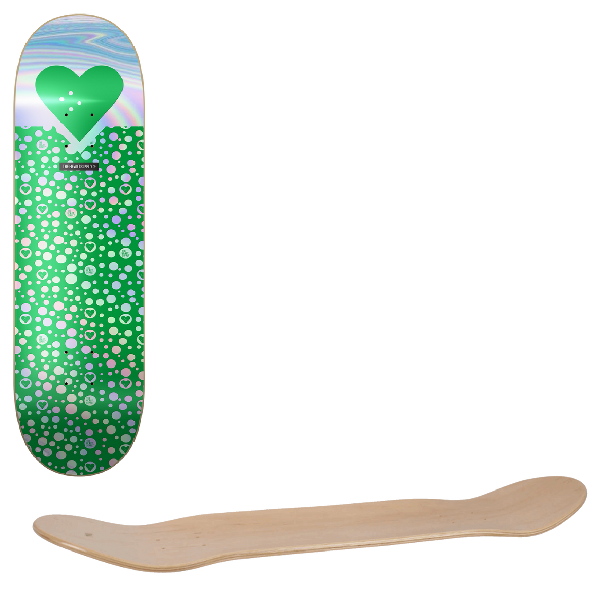The Heart Supply Foil Logo Skateboard Deck - Green Polkahearts 8''