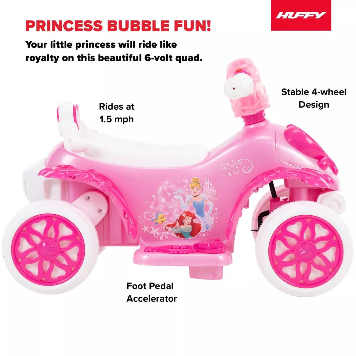 Huffy Princess Bubble 6V Electric Ride On Quad - Pink