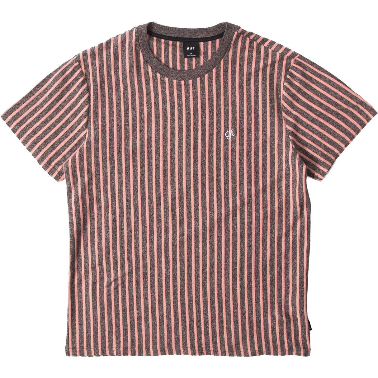 Huf Overdyed Vert Stripe T Shirt - Coral Pink