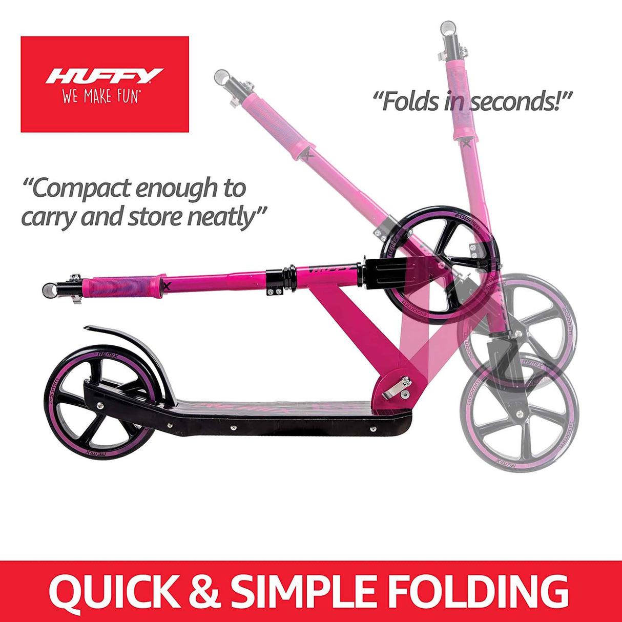 Huffy Remix Inline 200mm Folding Scooter - Pink/Blue