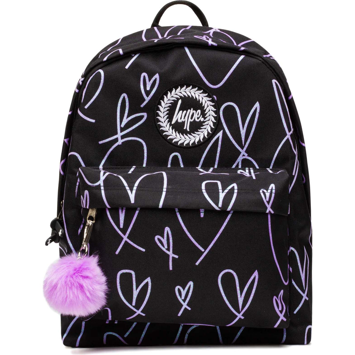 Hype Glitter Scribble Heart Backpack - Black/Purple