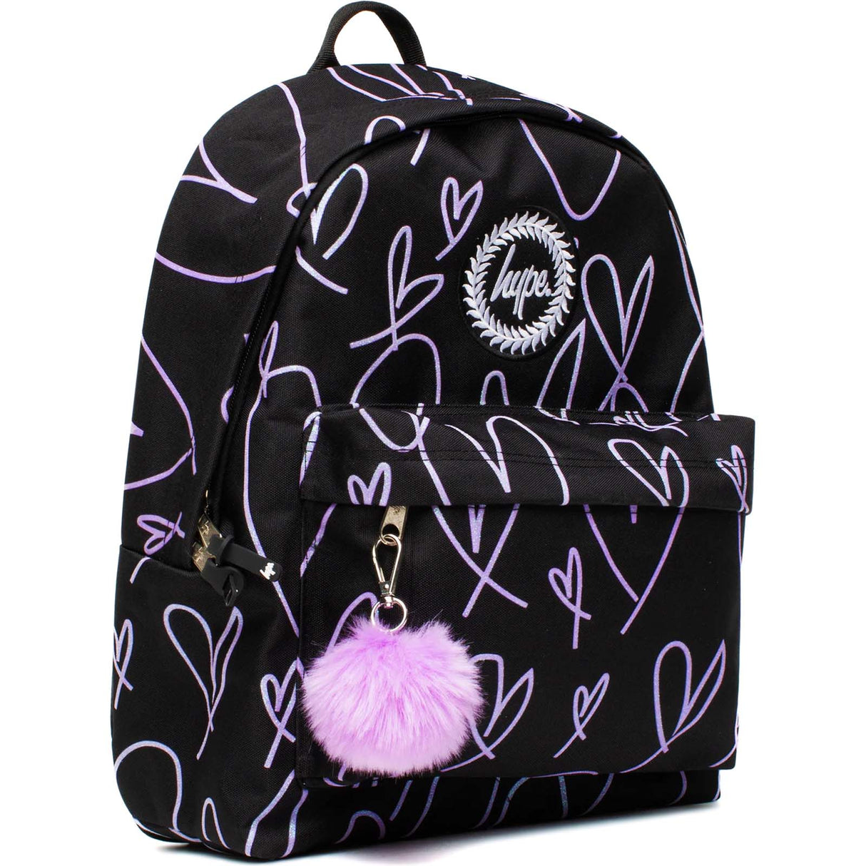 Hype Glitter Scribble Heart Backpack - Black/Purple