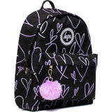 Hype Glitter Scribble Heart Backpack - Black/Purple