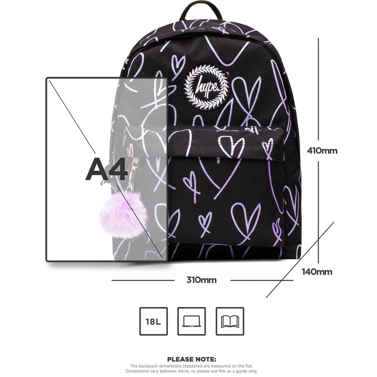 Hype Glitter Scribble Heart Backpack - Black/Purple