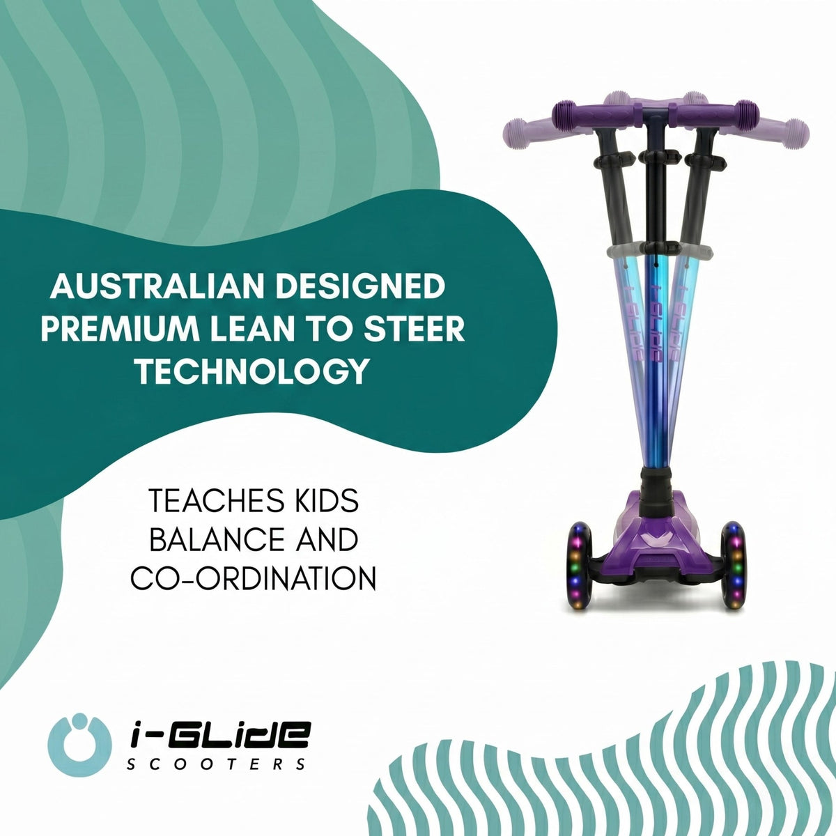 I-Glide 3-Wheel Kids Scooter - Purple/Blue/Neochrome
