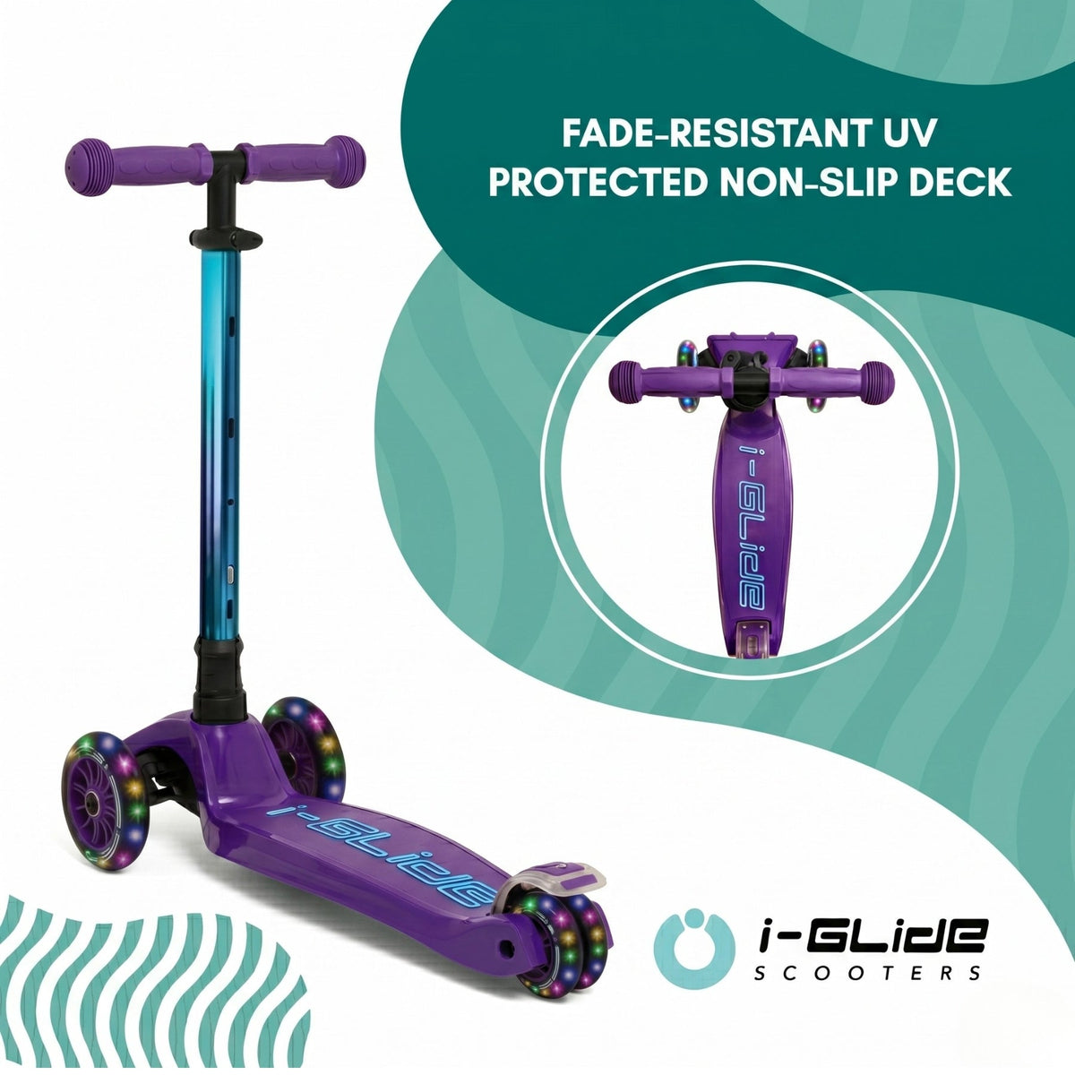 I-Glide 3-Wheel Kids Scooter - Purple/Blue/Neochrome