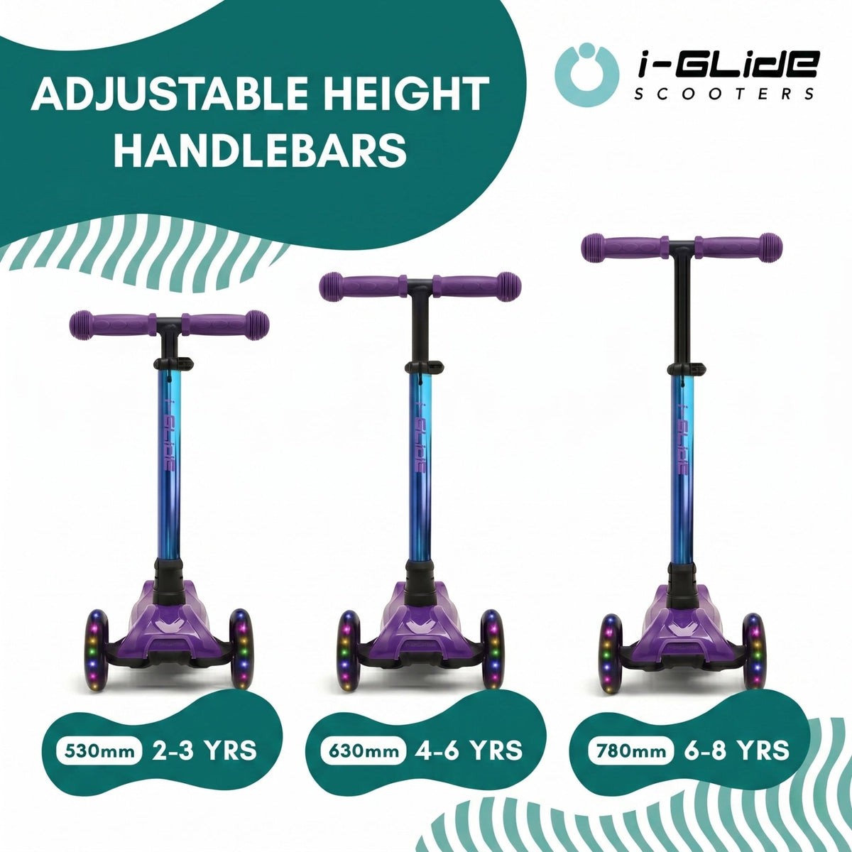 I-Glide 3-Wheel Kids Scooter - Purple/Blue/Neochrome