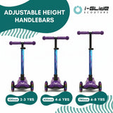 I-Glide 3-Wheel Kids Scooter - Purple/Blue/Neochrome