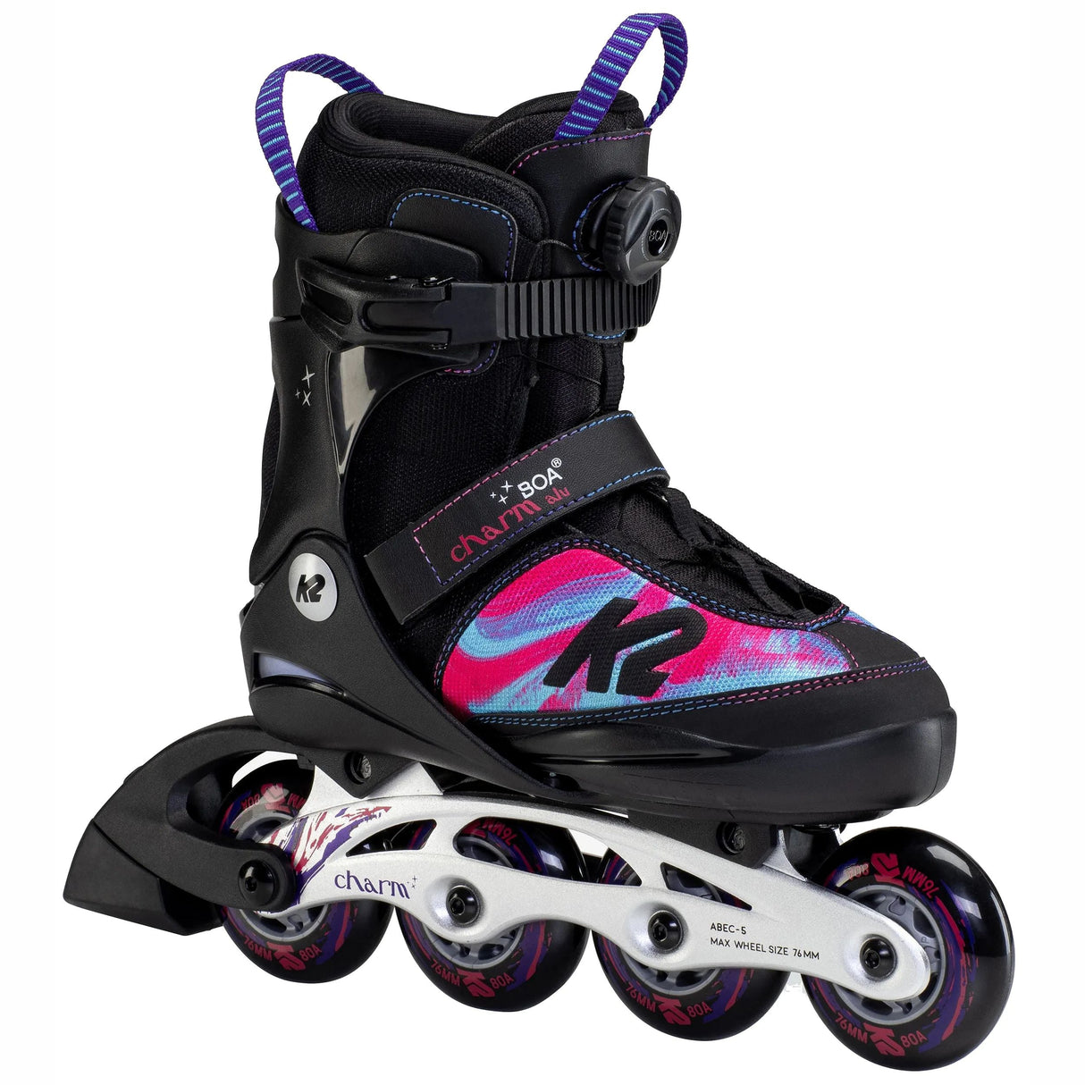 K2 Charm Boa Alu Adjustable Inline Skates - Black/Purple