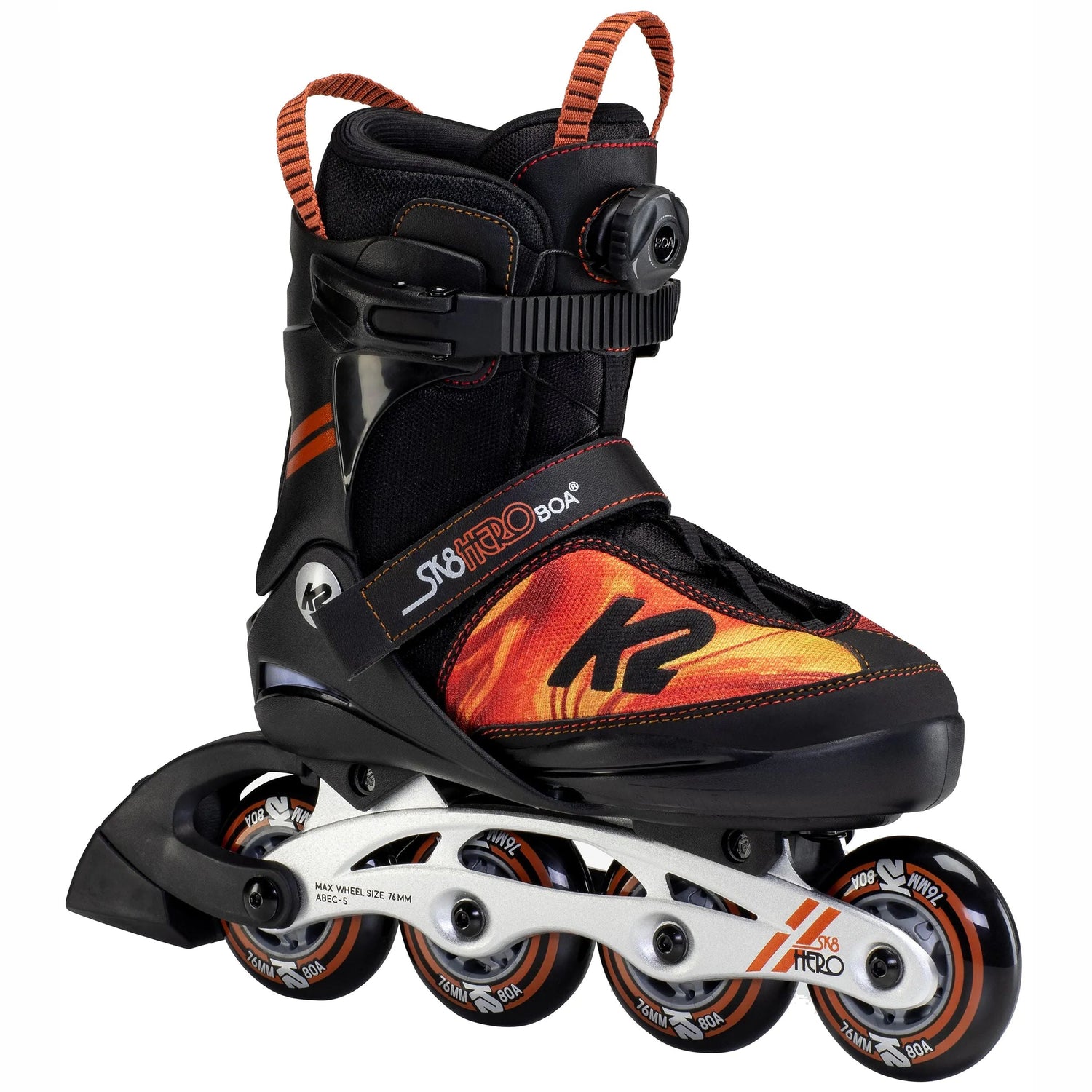 K2 Sk8 Hero Boa Alu Adjustable Inline Skates - Black/Orange