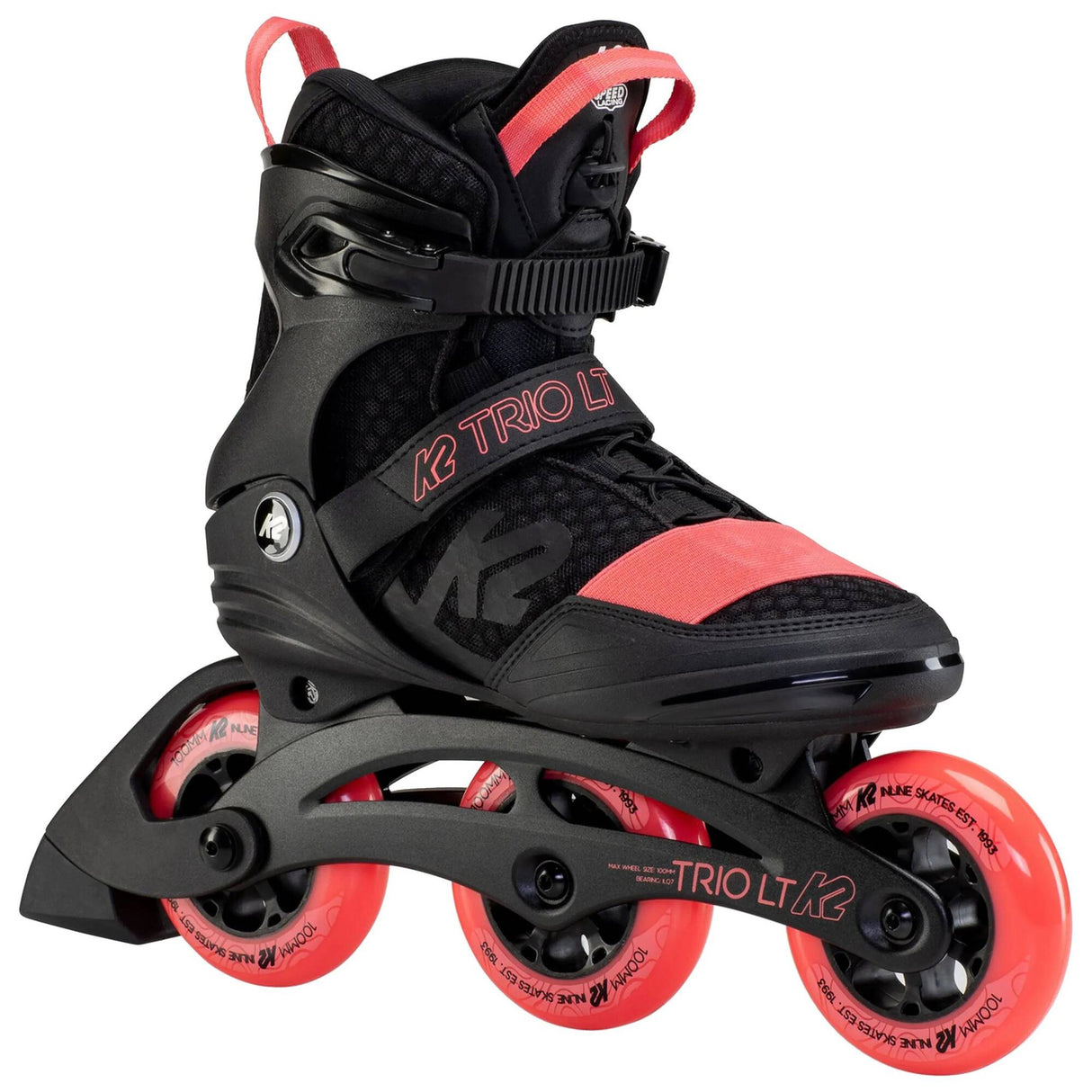 K2 Trio LT 100 W Inline Roller Skates - Black/Coral