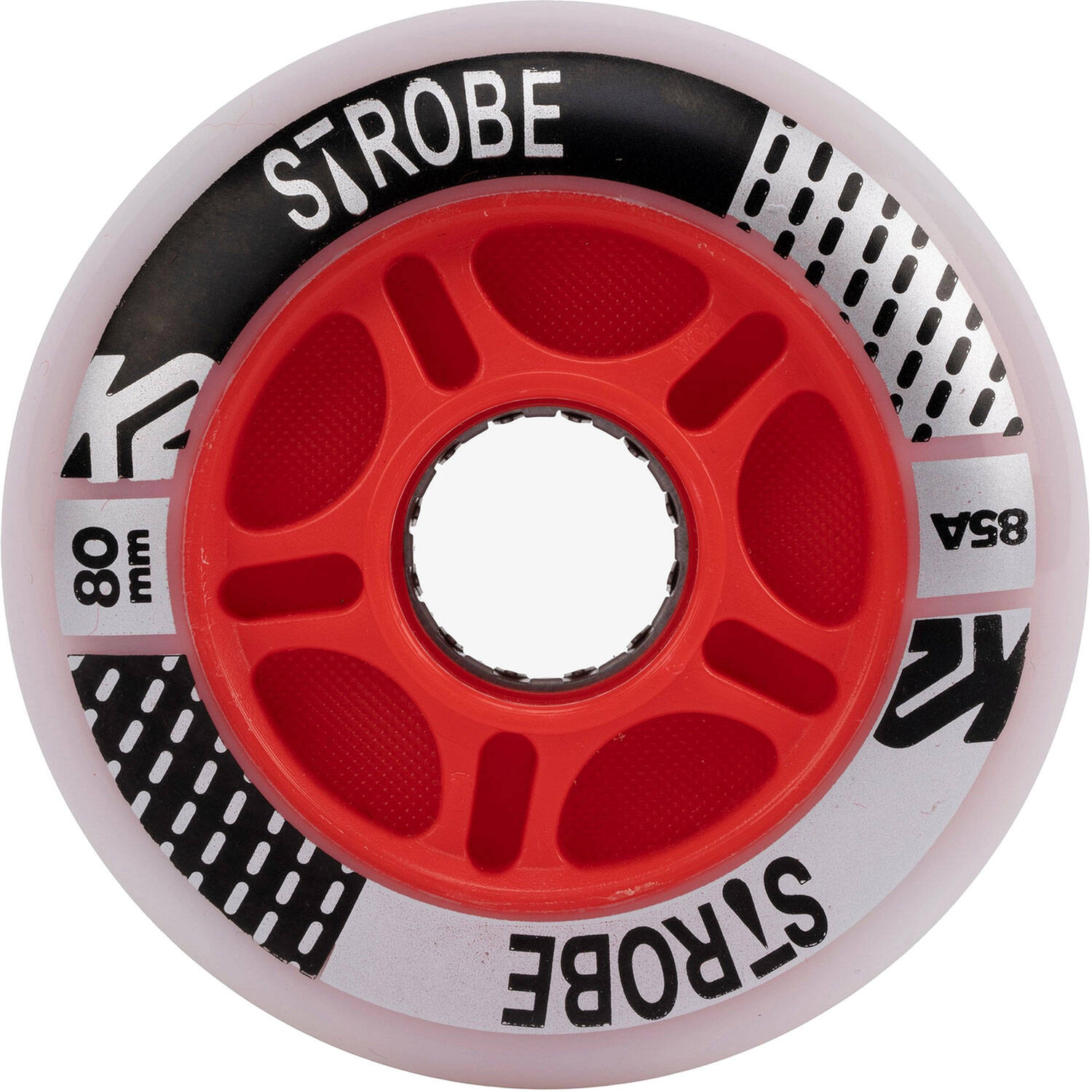 K2 Strobe 85a Inline Skate Wheels White/Red (2 Pack) - 80mm