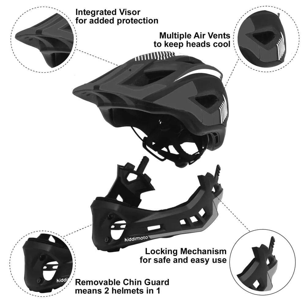 Kiddimoto Ikon Full Face 2-in-1 Helmet - Black