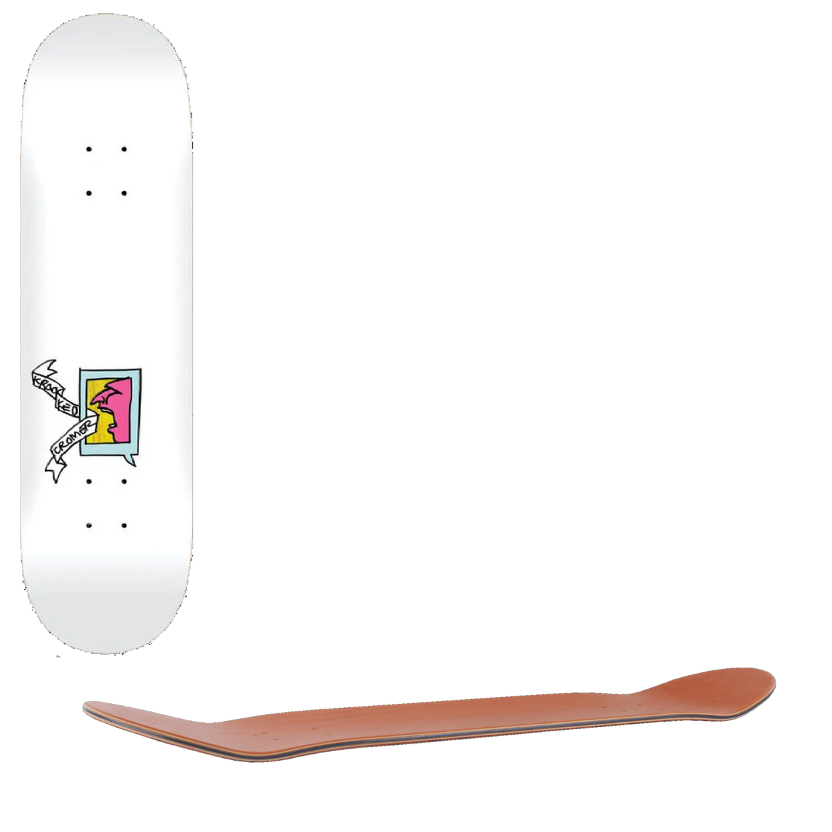 Krooked Cromer Mini Frame Pro Skateboard Deck - White 8.5''