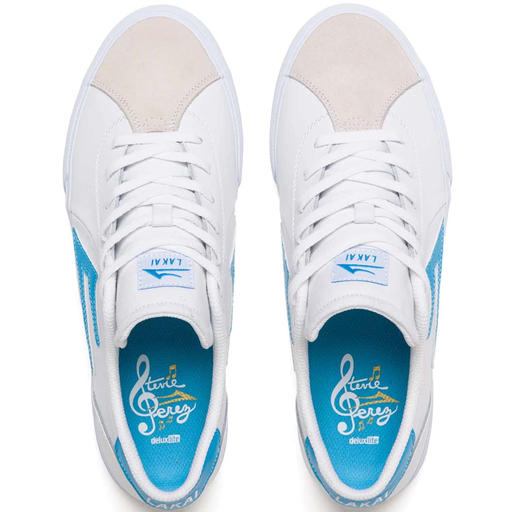 Lakai Flaco II Skate Shoes - White/Cyan Leather
