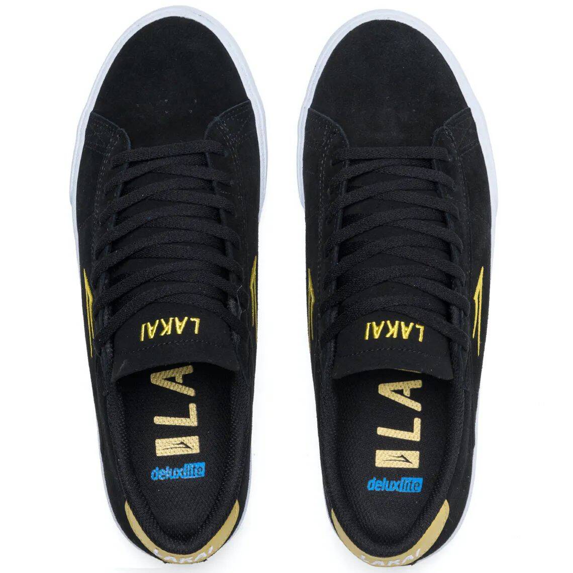 Lakai Newport Skate Shoes - Black/Gold Suede