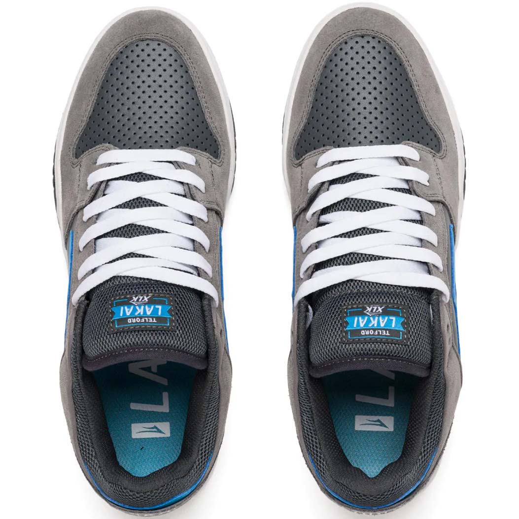 Lakai Telford Low Skate Shoes - Grey/Cyan Suede