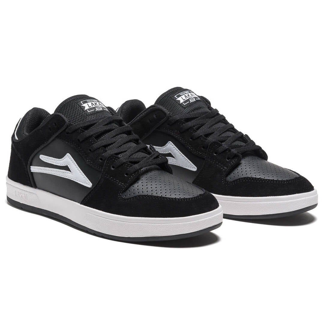 Lakai Telford Low Skate Shoes - Black/White Suede