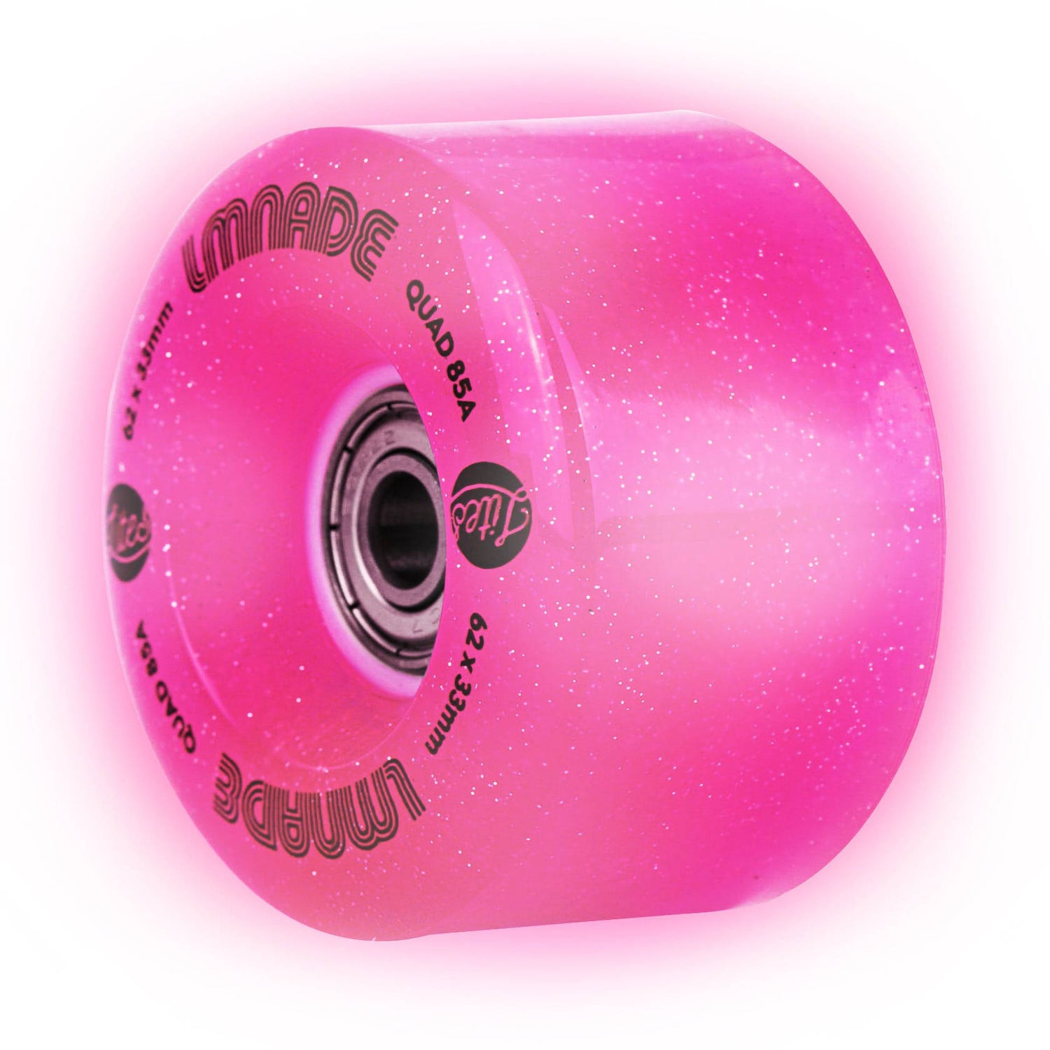LMNADE Lites LED 85a Quad Roller Skate Wheels - Fuchsia Glitter 62mm